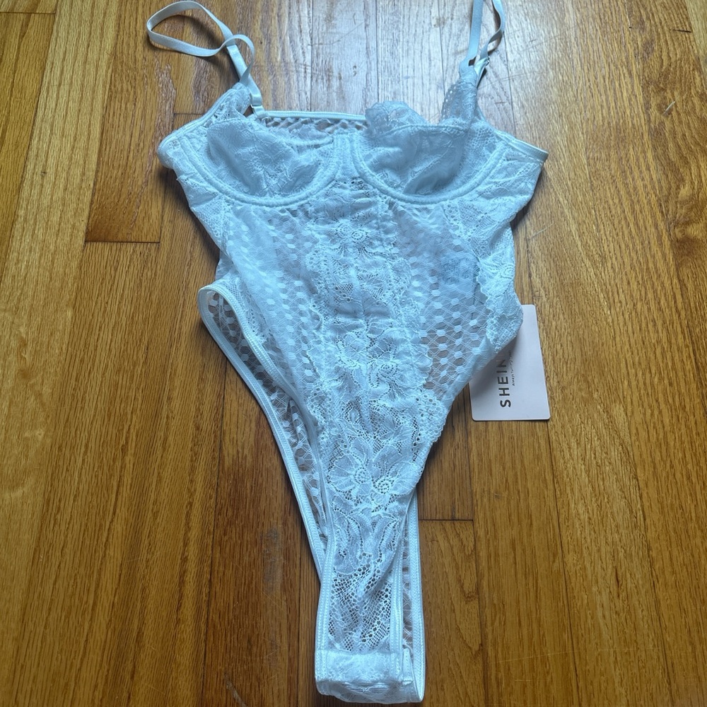 SHEIN white Lace Bodysuit